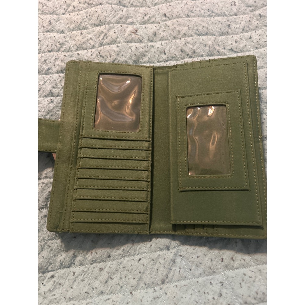 Green Croc Embossed Bifold Wallet Butterfly Charm Kiss-lock Coin Pouch Vintage - Picture 2 of 8